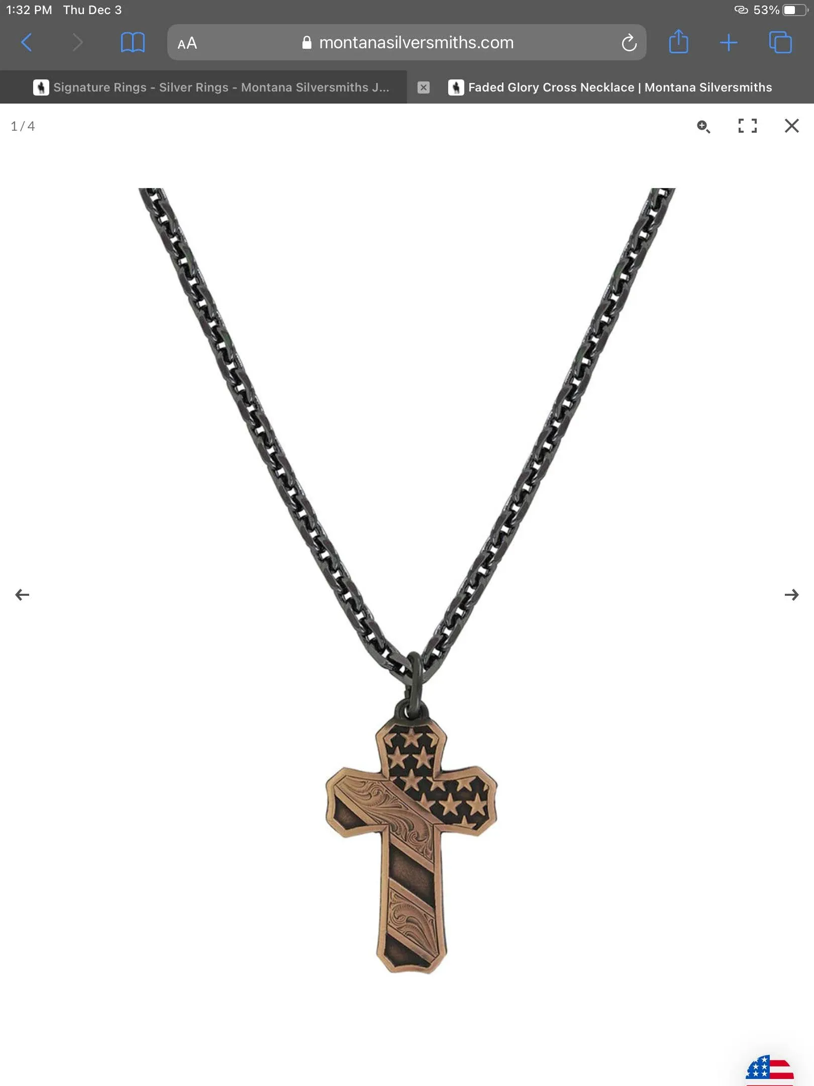 Montana Silversmiths Faded Glory Cross Necklace