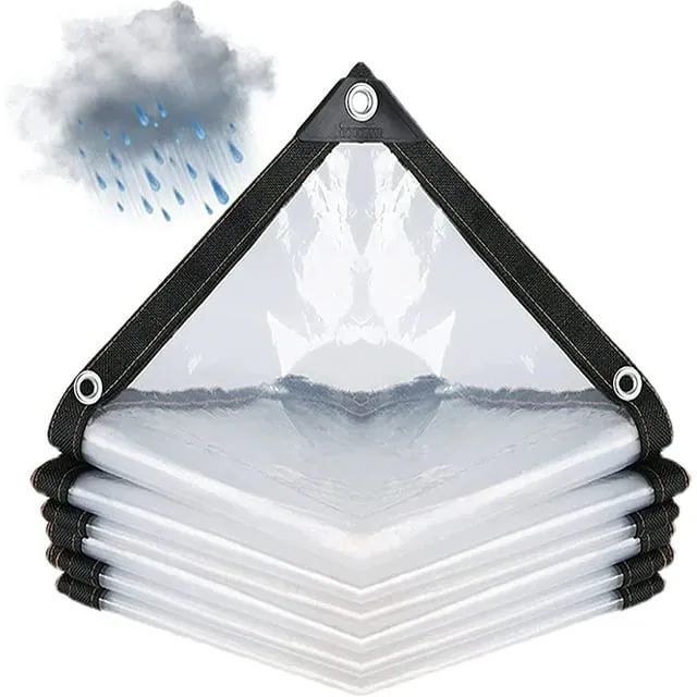 Tarps Grommets Heavy Duty Waterproof PVC Transparent - Tarpaulin Poly Clear Vinyl Lona Cover - 0.35mm Clear Awning Canopy Patio Tent Enclosure - Tarp to Cover The Sun and Rain 6 by 10 Feet