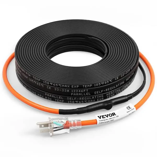 VEVOR 5 W/FT 120 V Pipe Heating Cable 120-ft Rubber 600-Watt Pipe Heat Cable for 0.5-in PipeVEVOR 5 W/FT 120 V Pipe Heating Cable 120-ft Rubber 600-Watt Pipe Heat Cable for 0.5-in Pipe