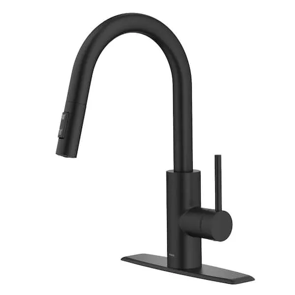 Kraus Oletto Matte Black Single Handle Pull-down Kitchen Faucet with Deck Plate