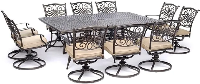 Hanover 9-Piece Traditions Outdoor Patio Dining Set, 8 Cushioned Swivel Rocker ...