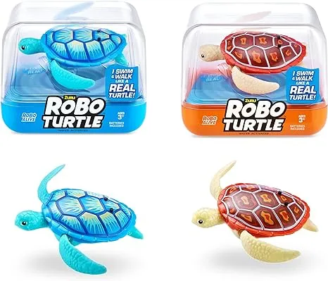 Robo Alive Robo Turtle Robotic Swimming Turtle (Orange + Blue) by ZURU Water Activated, Comes with Batteries, Amazon Exclusive (2 Pack)