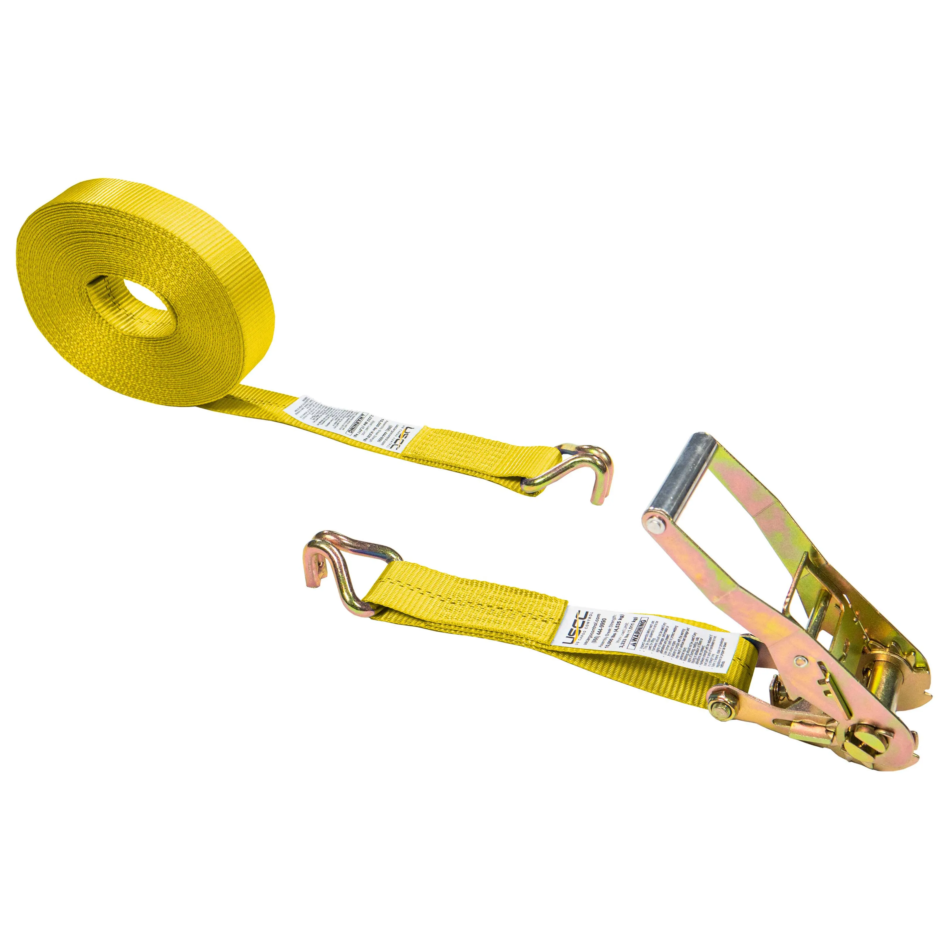 US Cargo Control 5050WH-Y 2" x 50' Yellow Ratchet Strap w/ Double J HO