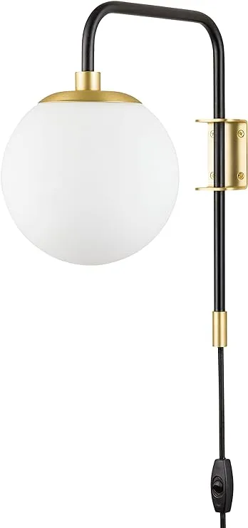 Linea di Liara Caserti Plug-In Globe Wall Lamp | Black with Satin Brass Wall Sconce LL-WL54-7SB/BLK