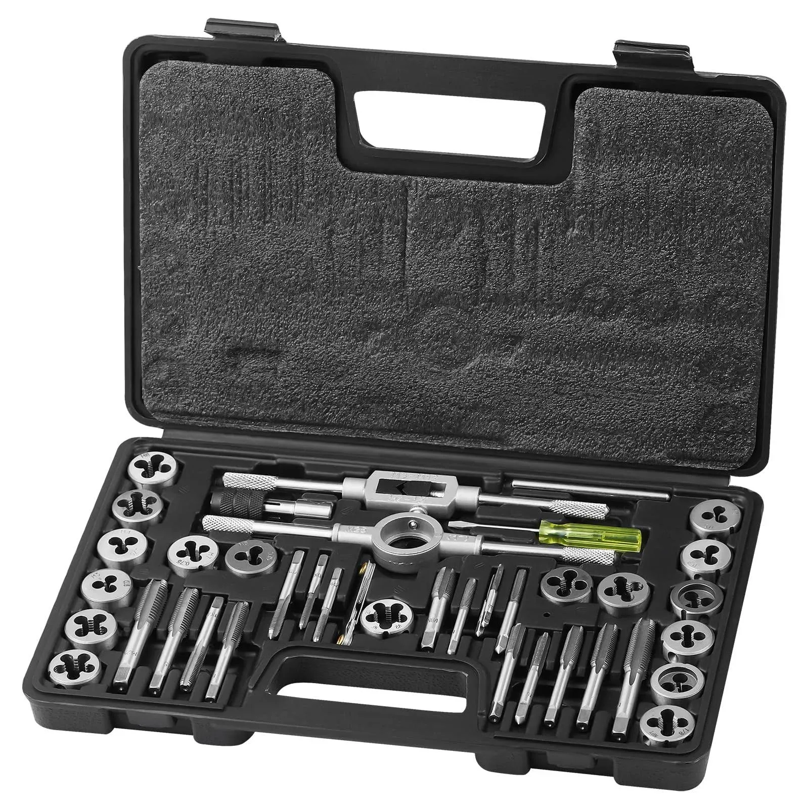 VEVOR Tap and Die Set 40-Piece Include Metric Size M3 to M12 Bearing Steel Taps and Dies Essential Threading Tool for Cutting External Internal