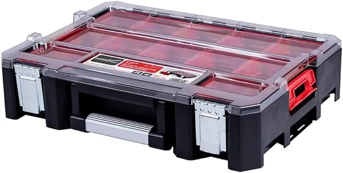 17&#034; Heavy Duty Interlocking Organizer with Clear Lid for Storage and Tool Organi