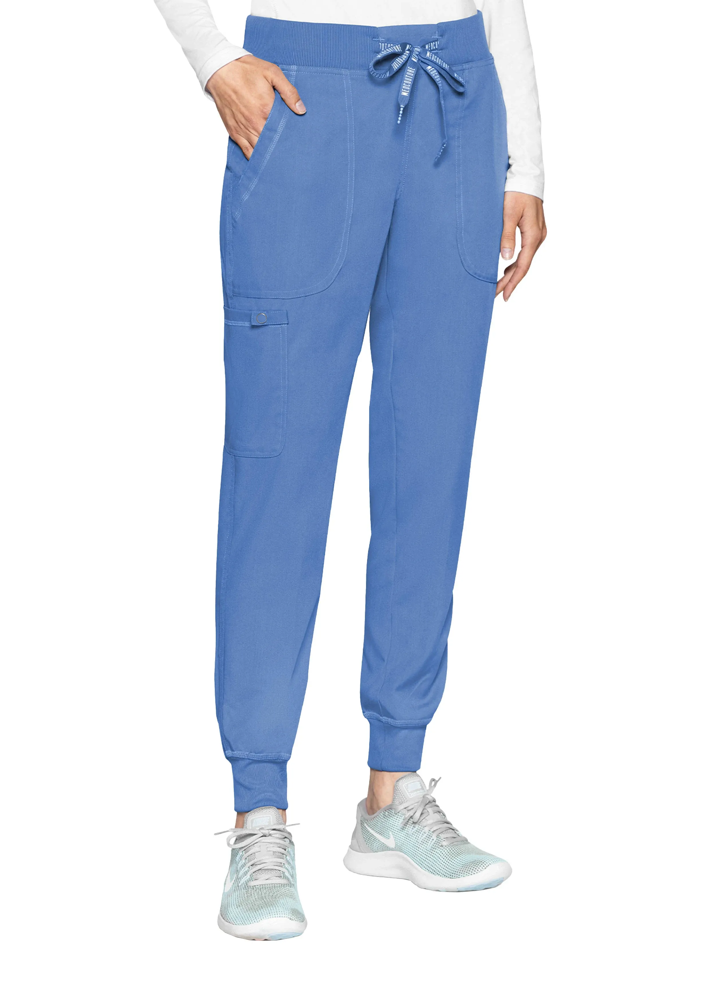 Med Couture 7710 Jogger Yoga Womens Stretch Fabric Scrub Pants, X-small, Blue