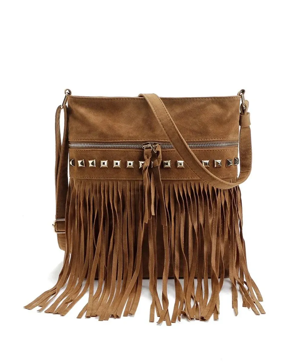 RARITYUS Women Faux Suede Crossbody Shoulder Bag Fringe Weave Tassel Messenger ...