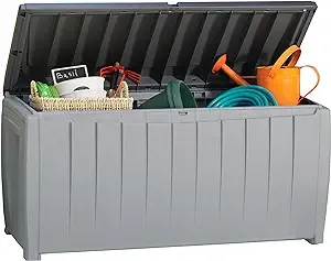 Novel 90 gal. Durable Weatherproof Resin Black and Gray Deck Box Organization and Storage for Outdoor Patio and Lawn