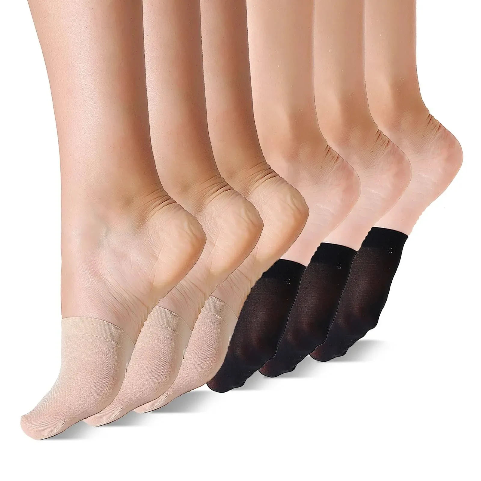 Women&#039;s Non-Skid Toe Topper Invisible Liner Socks Machine Washable, 6 Pairs