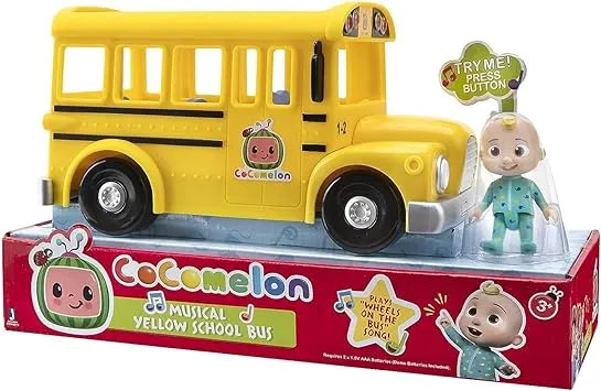 Cocomelon Official Musical Yellow School Bus, Plays Clips from ‘Wheels on The Bus,’ Featuring Removable JJ Figure – Character Toys for Babies, Toddlers, and Kids