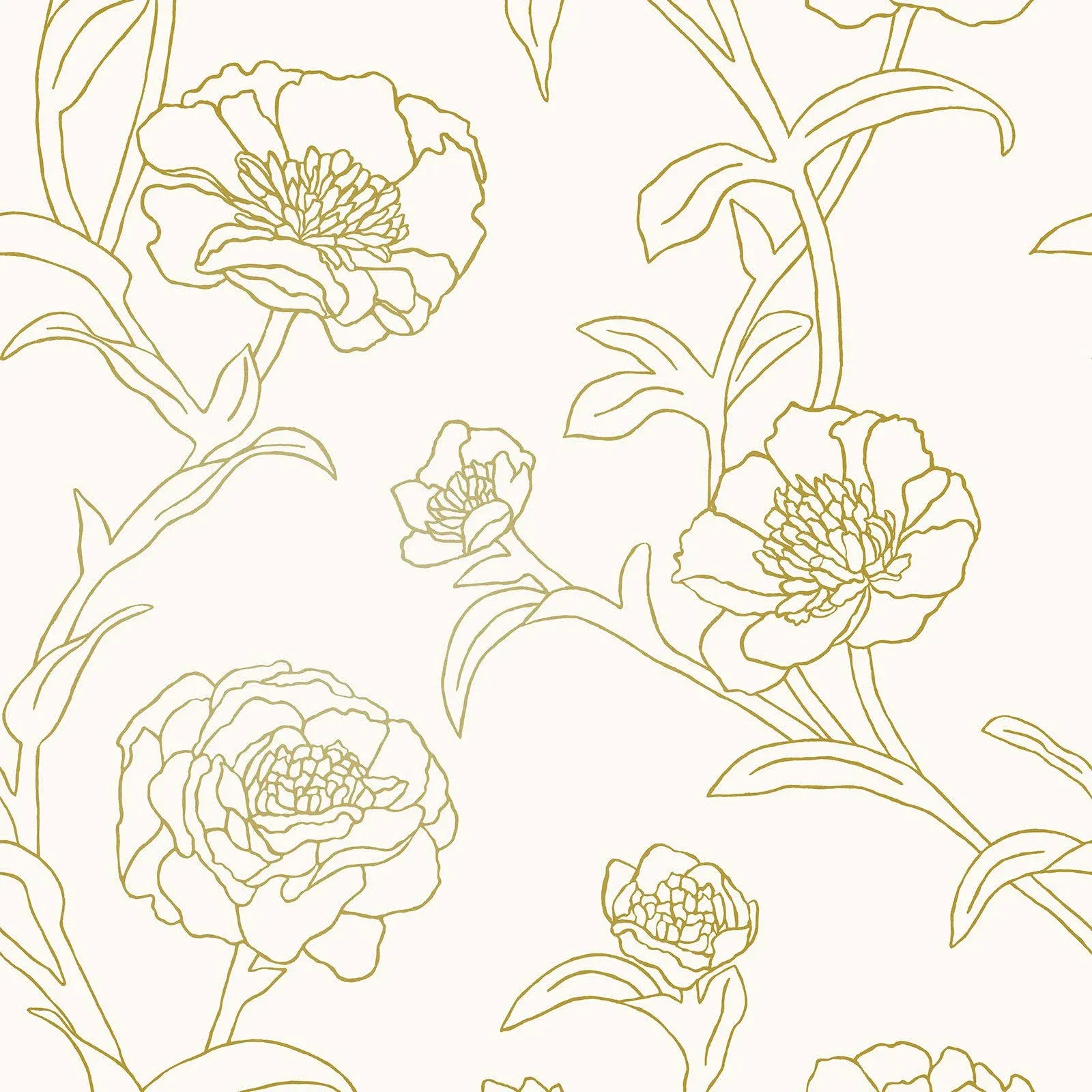 Tempaper Peonies Self-Adhesive Removable Wallpaper Gold Leaf