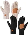 Winter Gloves for Women 2 Pairs, Womens Gloves Touchscreen Knit, Gloves for Women Alpaca Fleece Anti-Slip Beanie Match