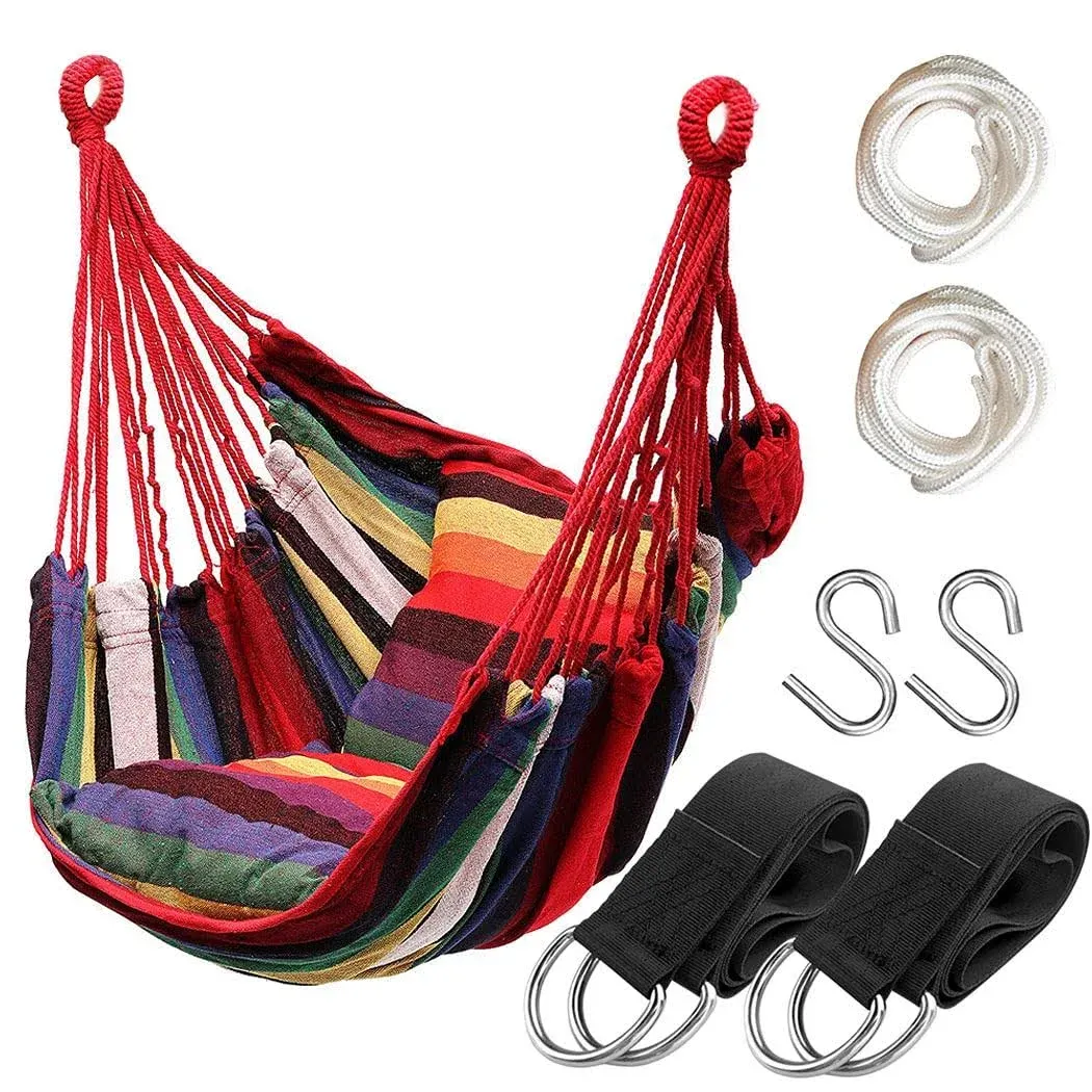 hatisan Hammock Chair Hanging Rope Swing Seat for Indoor Outdoor, Sturdy Cotton Weave Hammock Swing, Max 300lbs Hanging Hammock Chair for Bedroom