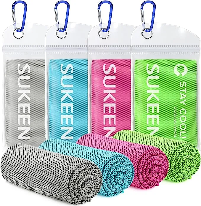 Sukeen [4 Pack Cooling Towel (40"x12"),Ice Towel,Soft Breathable Chilly Towel,Microfiber Towel for Yoga,Sport,Running,Gym,Workout,Camping,Fitness,Workout & More Activities