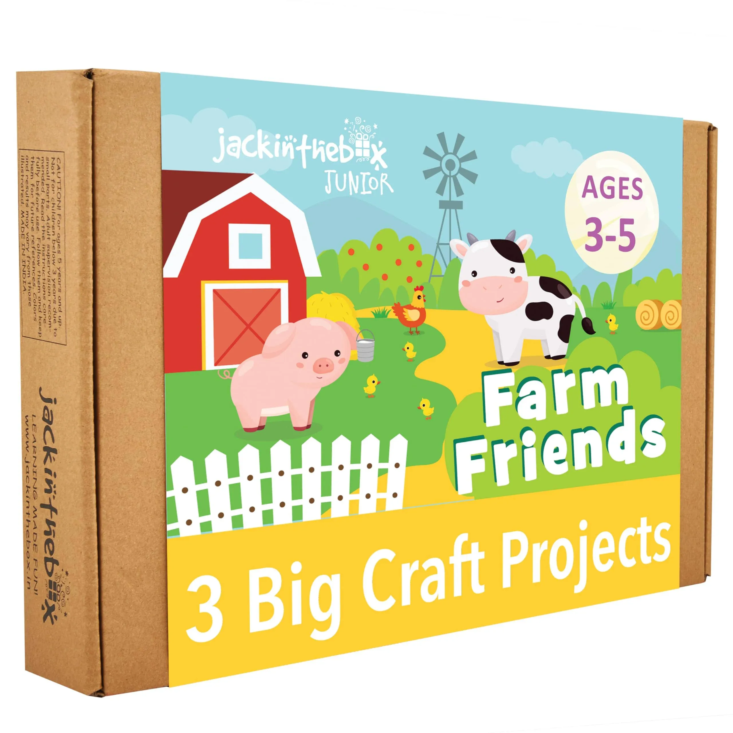 jackinthebox Farm Craft kit for 3 to 5 Year olds, 3 Craft Projects - Pretend Play Animal Masks, Farm Puzzle with Stickers, DIY Cow Notepad, Great Gift for Boys and Girls Ages 3 4 5 Years..