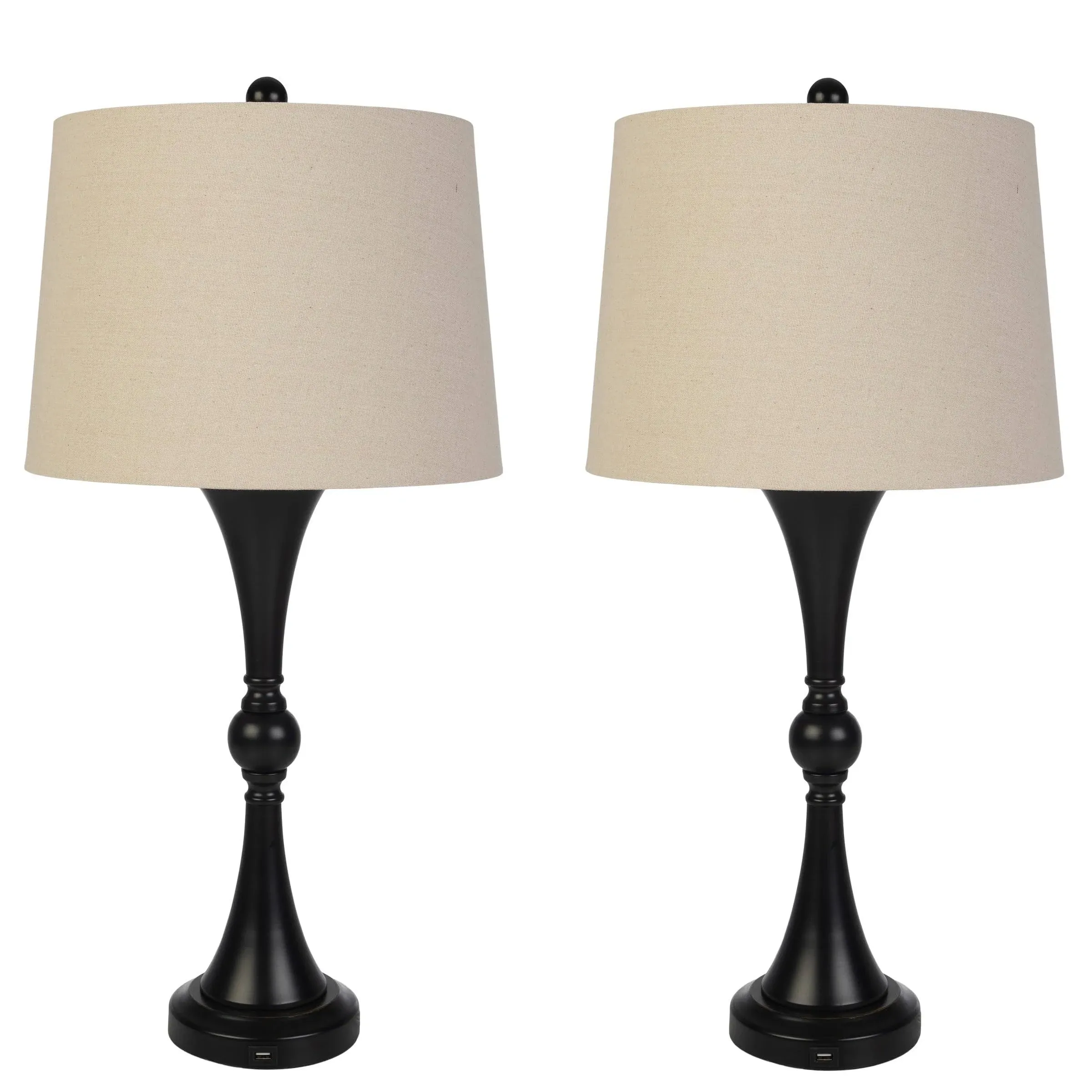 Set of 2 Table Lamps USB Charging Ports Touch Control LED Bulbs Room Black