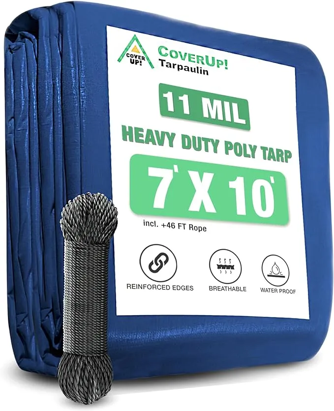 Coverup Heavy Duty Tarp 7 X 10 Incl. 46 Ft Rope “ Tarp With Eyelets Protective 