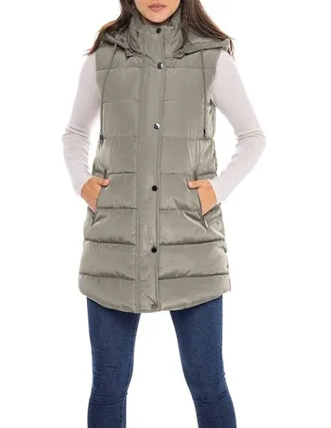 S.E.B.Long Puffer Quilted Faux Down Vest Tan size Small