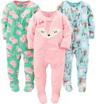 Simple Joys by Carter's Toddlers and Baby Girls' Loose-Fit Flame Resistant Fleece Footed Pajamas, Pack of 3