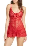 Valentine Lace Babydoll Set In Red