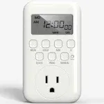 BN-LINK Digital Timer Outlet, 7 Day Heavy Duty Programmable Timer, On/Off Programs 3-Prong Grounded, Indoor, for Lamp, Light, Fan, Pets, Home, Kitchen