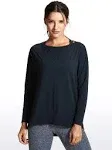 CRZ YOGA Pima Cotton Long Sleeve Workout Shirts for Women Loose Fit Athletic Yoga Shirt Casual Boat Neck Fall Tops