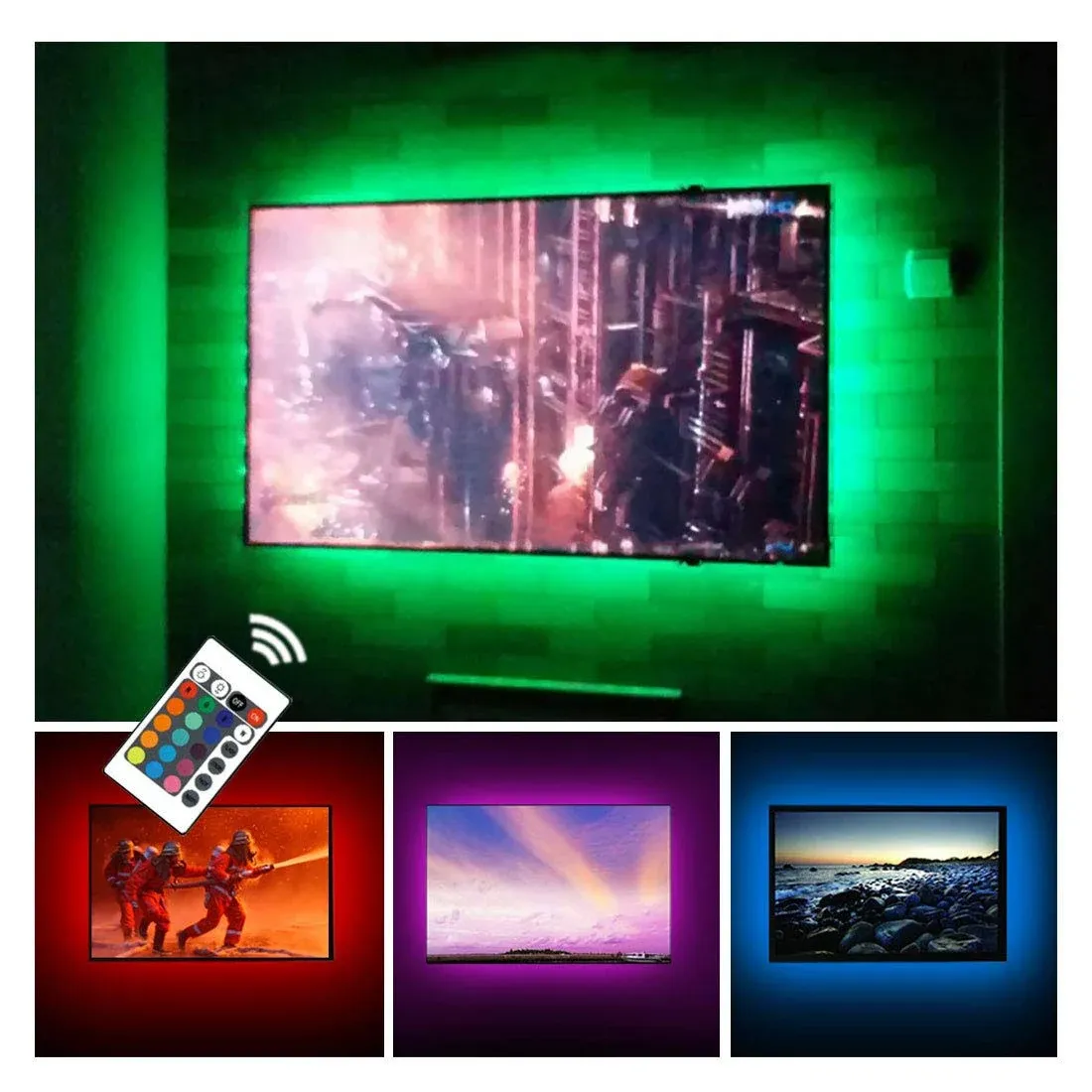 CPLID USB TV Backlight RGB LED Neon Accent Lights Strips for 32 to 43 inch HDTV ...