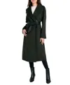 Women's Plus Size Faux-leather-trim Belted Wrap Coat, Created For Macy's In Olive