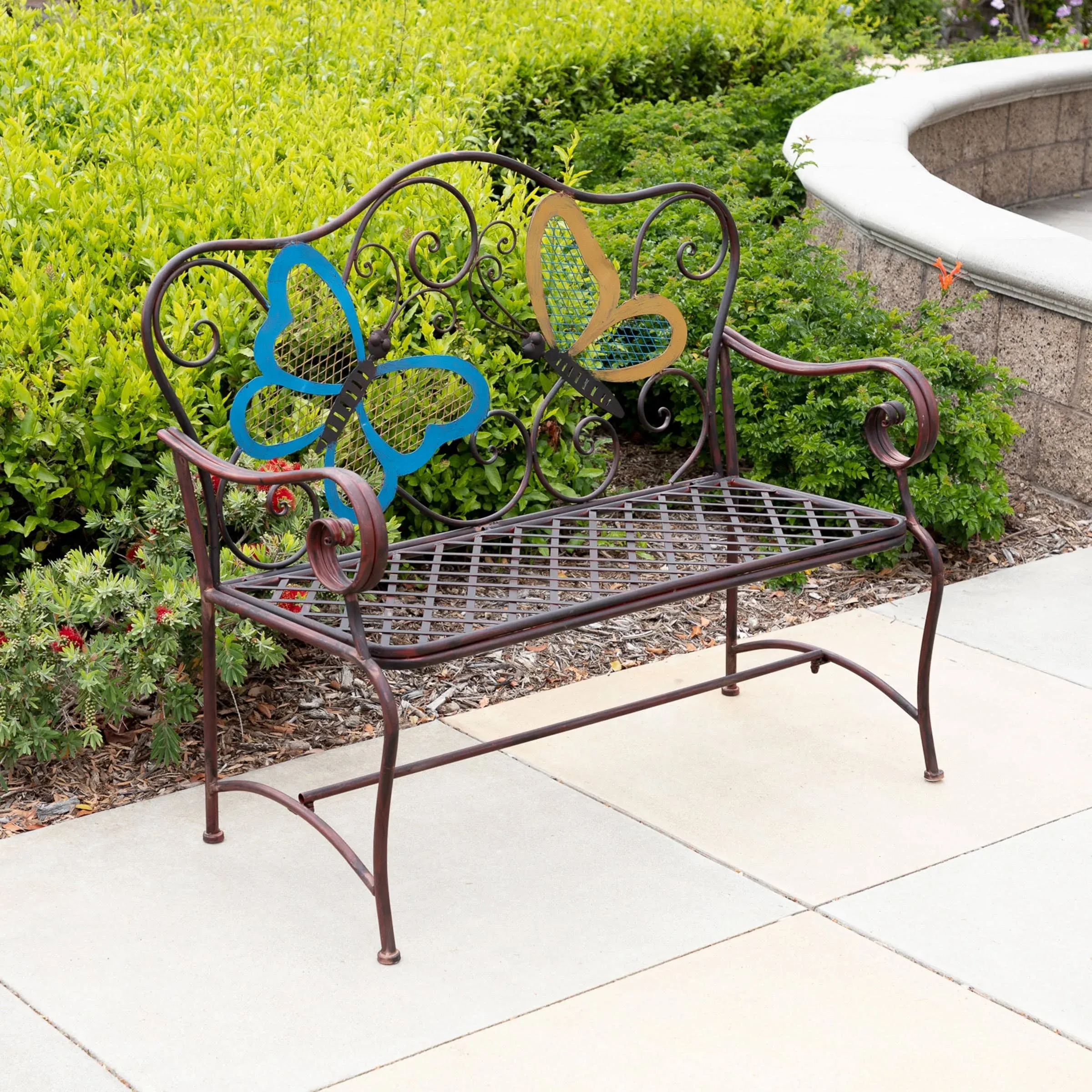 Alpine Outdoor Colored Butterflies Garden Bench, Bronze