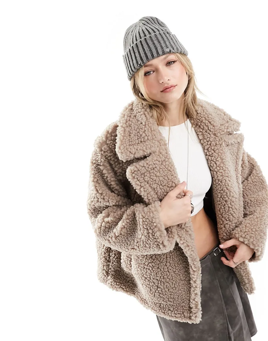 Gertrude Short Teddy Coat In Beige