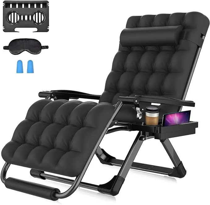 Suteck Oversized Zero Gravity Chair, 33in XXL Lounge Chair w/Removable Cushion & Headrest, Upgraded Aluminum Alloy Lock, Cup Holder and Footrest Patio