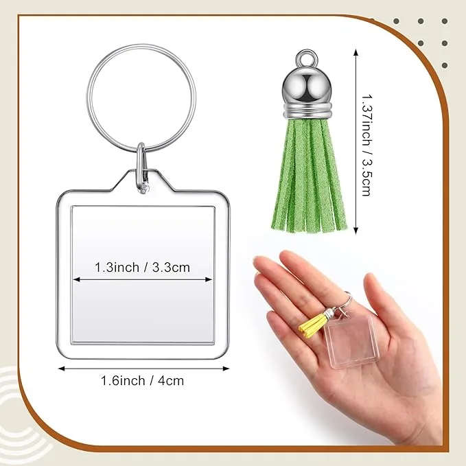 50 Sets Acrylic Photo Frame Keychain with Tassels Snap-In Custom Insert Photo...