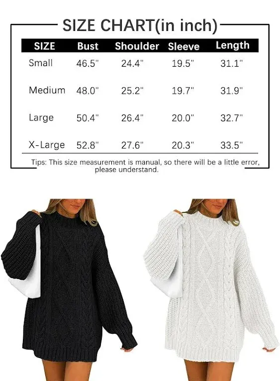 LILLUSORY Women's Crewneck Oversized Sweater Dress 2024 Fall Fashion Cable Knit Long Sleeve Dresses Chunky Pullover Tops