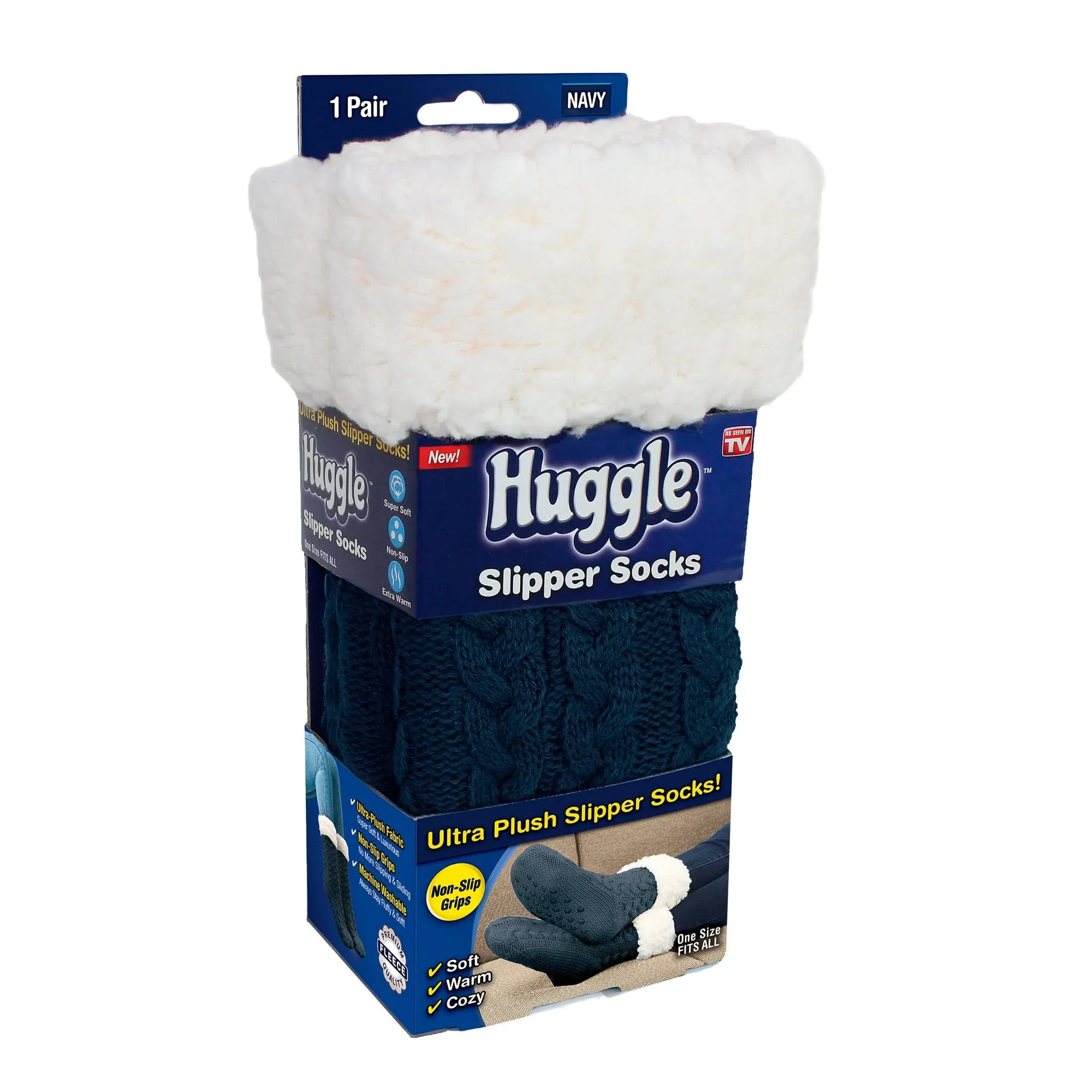 Huggle Slipper Socks Ultra Plush Premium Fleece Navy OSFA NEW A2