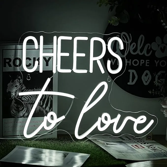 Alkkign Cheers to Love Neon Sign White LED Sign Cheers to Love Neon Lights Decor ...