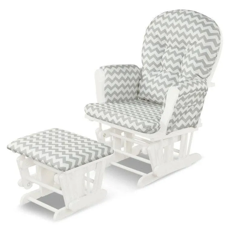 Costway Glider and Ottoman Cushion Set Wood Baby Nursery Rocking Chair Beige