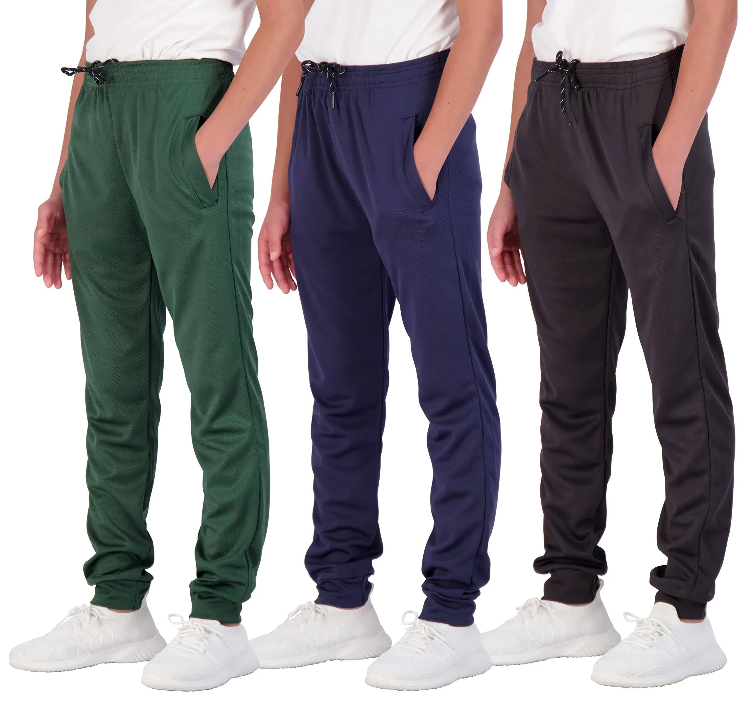 Real Essentials 3 Pack: Boy's Mesh Active Athletic Casual Jogger Sweatpants with ...