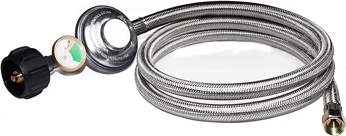 5 Feet Propane Regulator Hose with Propane Tank Gauge Stainless Steel Braided...