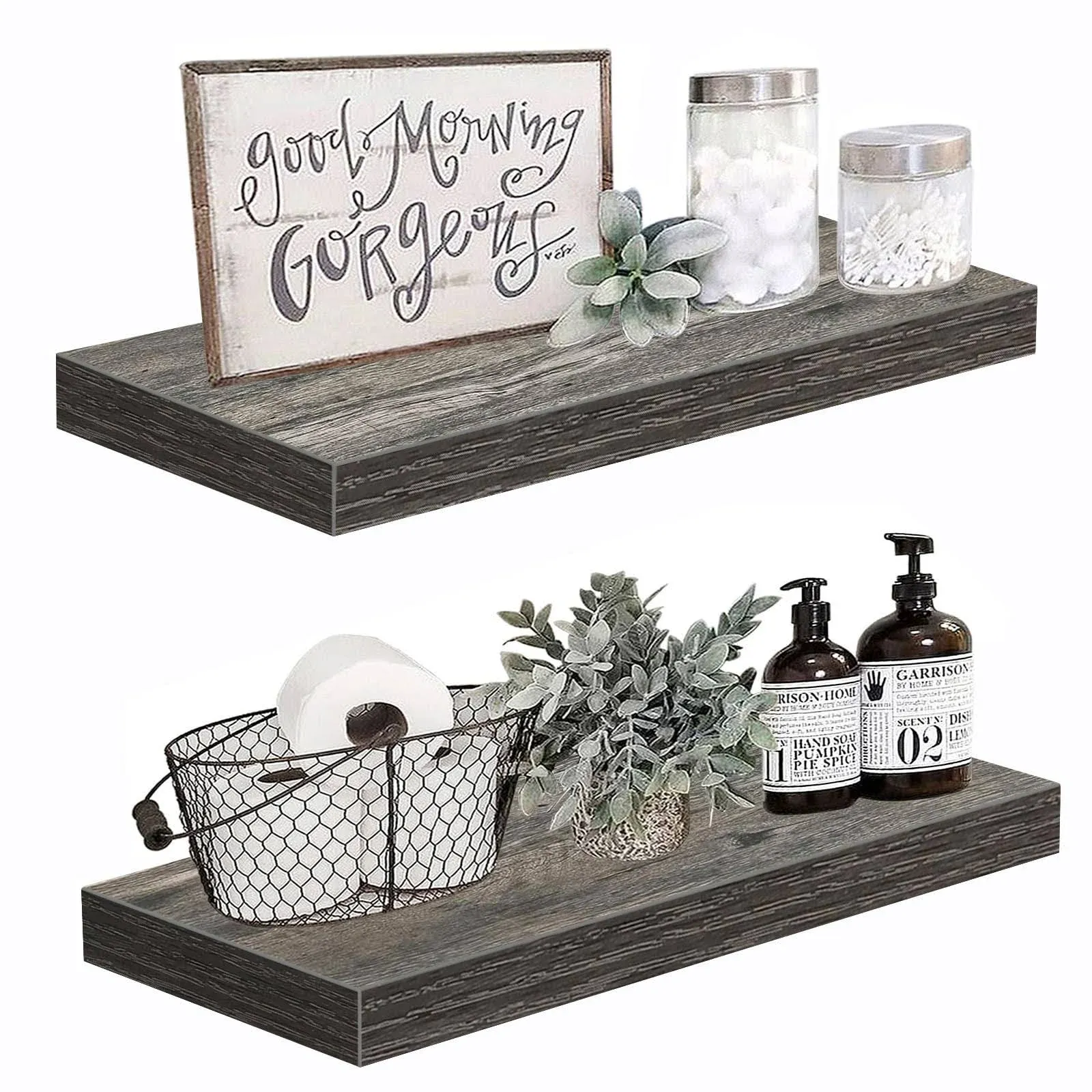 QEEIG Grey Floating Shelves Wall Shelf 24 Inches Long Rustic Bathroom Decor Bedr