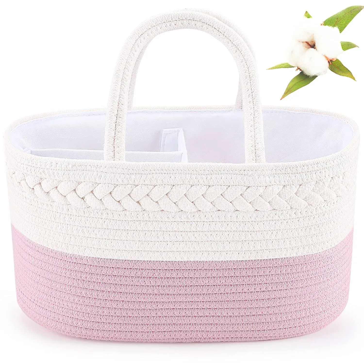 ABenkle Baby Diaper Caddy, Nursery Storage Bin and Car Organizer for Diapers Wipes, Cotton Rope Basket Changing Table Caddy