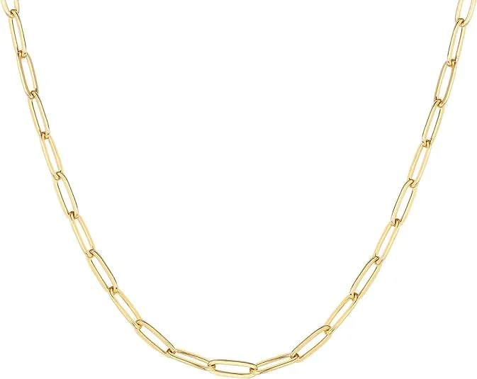 PAVOI Womens 14K Gold Plated – Yellow Gold Paperclip Chain Adjustable Necklace