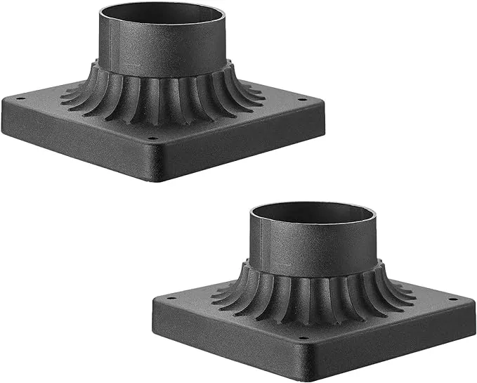 Emliviar Outdoor Post Light Mounting Bases 2 Pack - Cast Aluminum Pier Mount Base Adapter in Black Finish,20069-2PK BK