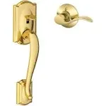 Schlage FE285 CAM 505 ACC LH Camelot Front Entry Handleset with Interior Accent Lever for Left Handed Door, Bright Brass