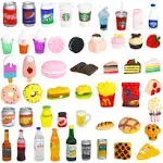 HSJH 50 Pcs Miniature Food Drink Bottles Soda Pop Cans Pretend Play Kitchen Game Party Accessories Toys Hamburg Cake Ice Cream for