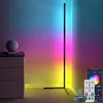 RGB Corner LED Floor Lamp, Corner Floor Lamp, 56” Musical Mood Light Sync Dimmable Home Gaming Room Decor, Color Changing Lamp Bedroom Living Room Timed LED Wireless Light, DIY Colors & Scene Modes