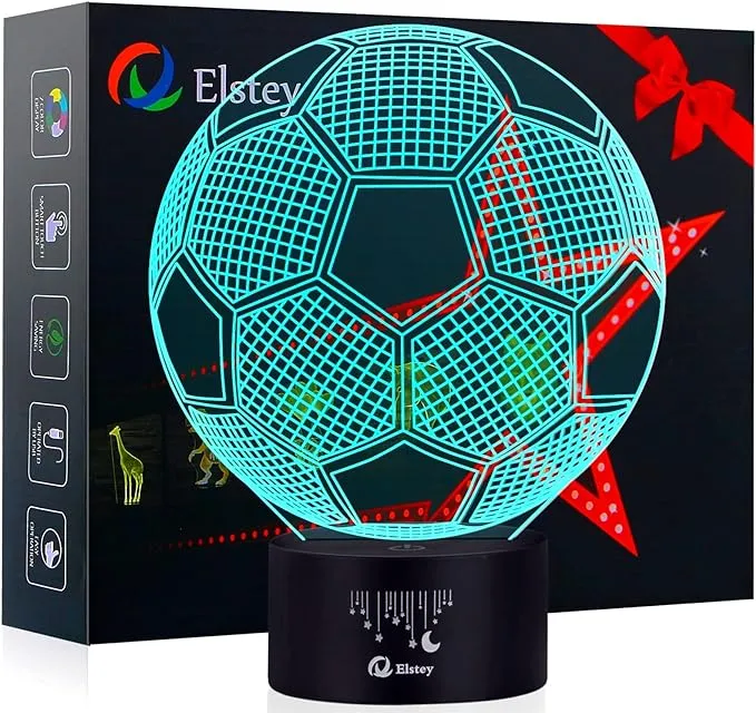 Elstey Soccer 3D LED Night Light Touch Table Desk Optical Illusion Lamps 7 Color