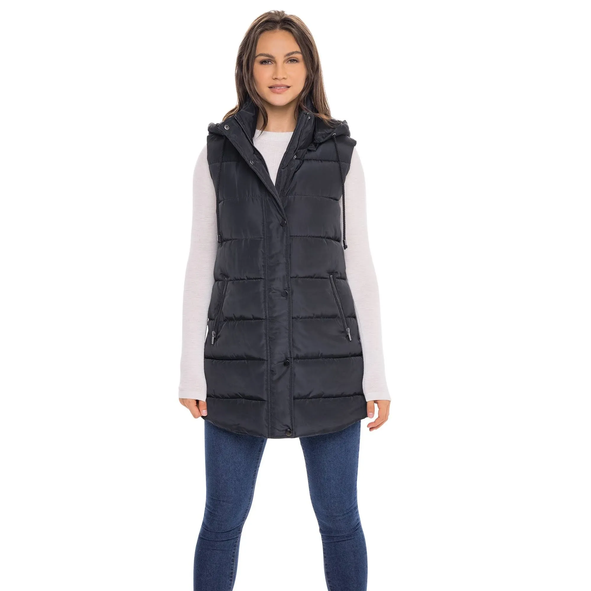 Sebby S.E.B Women's Long Puffer Vest, Quilted Faux Down Filled Hooded Vest for ...