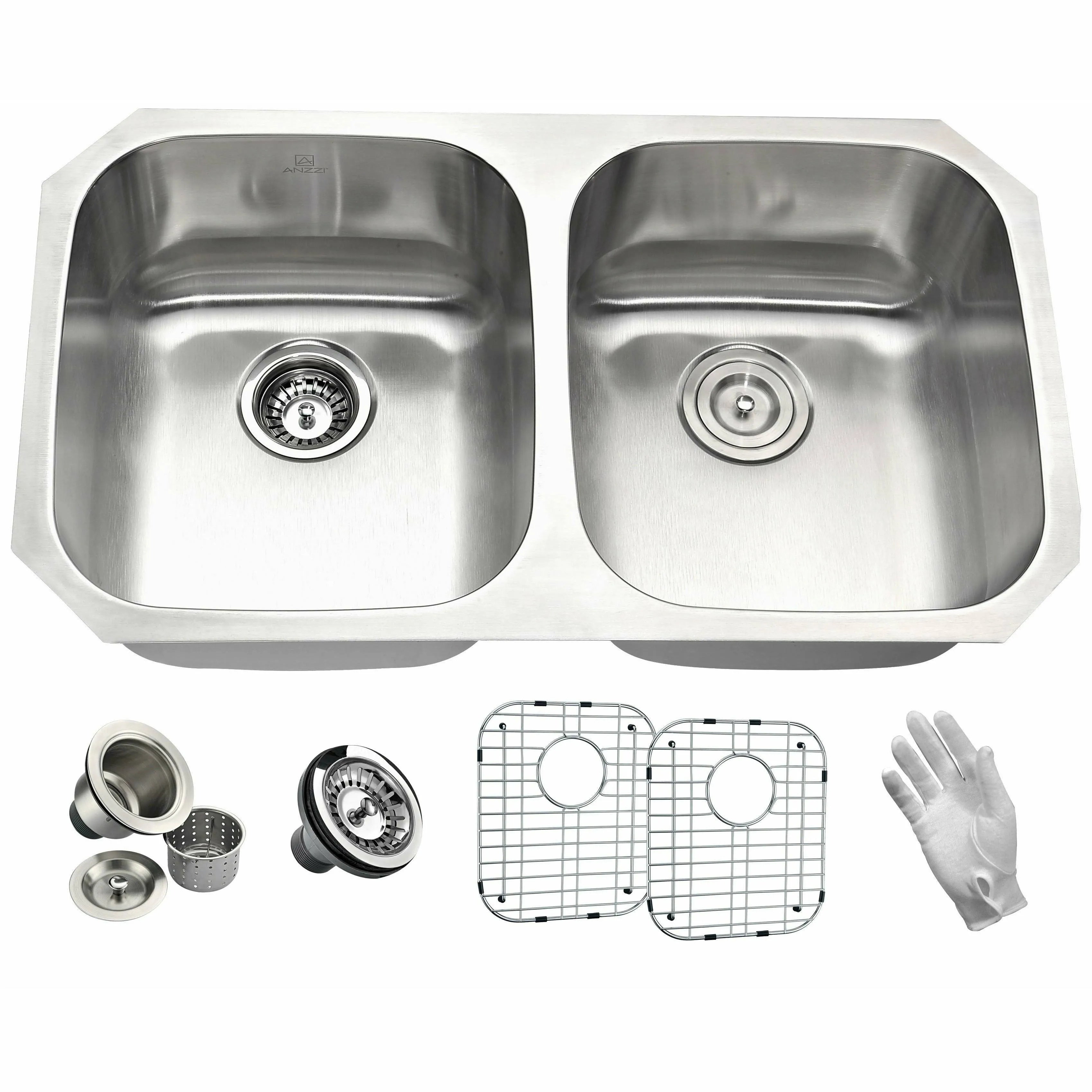 ANZZI Moore Undermount Stainless Steel 32 in. 0-Hole 50/50 Double Bowl Kitchen Sink in Brushed Satin K-AZ3218-2B