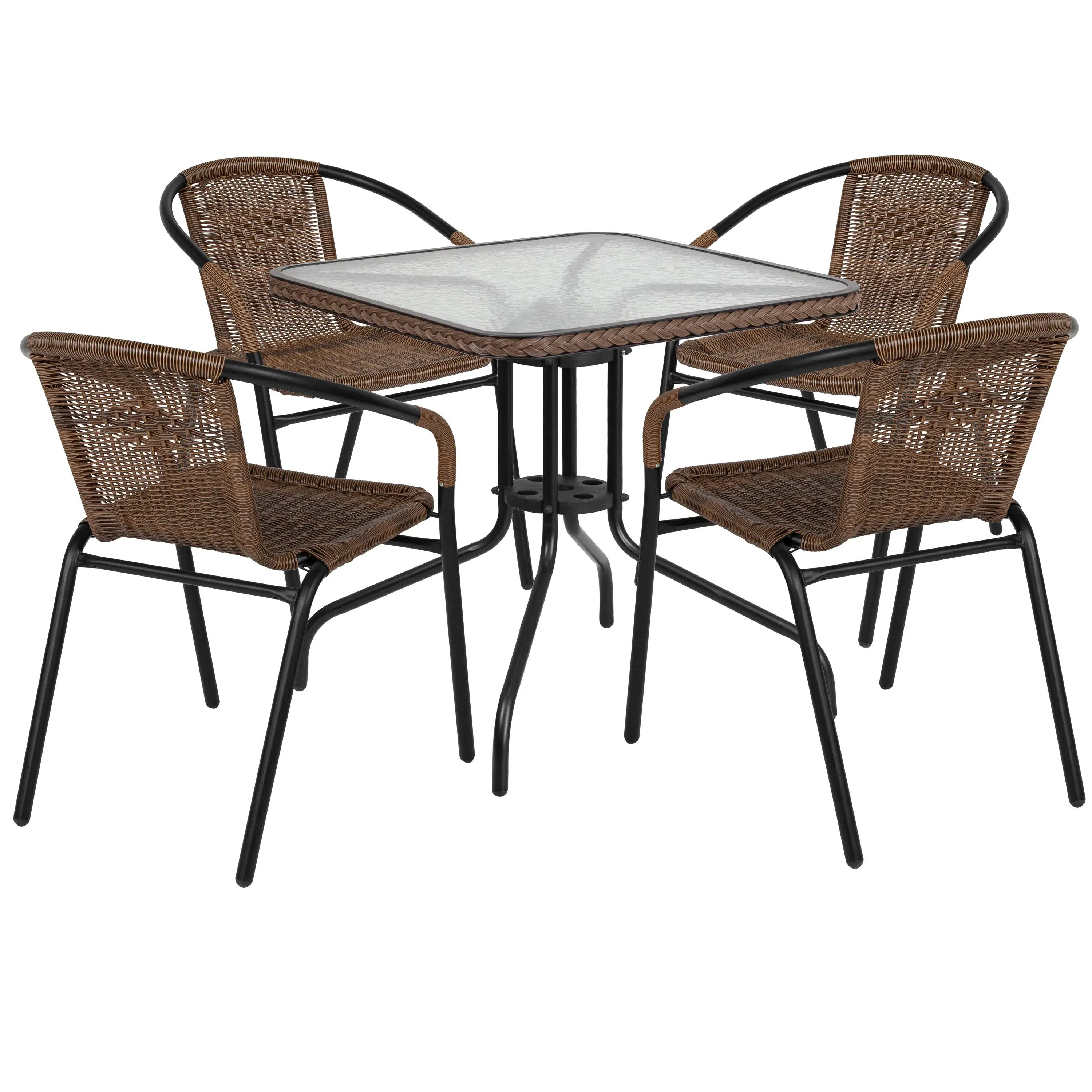 Flash Furniture TLH-073SQ-037BN4-GG Brown Steel Square Table Set with 4 Chairs